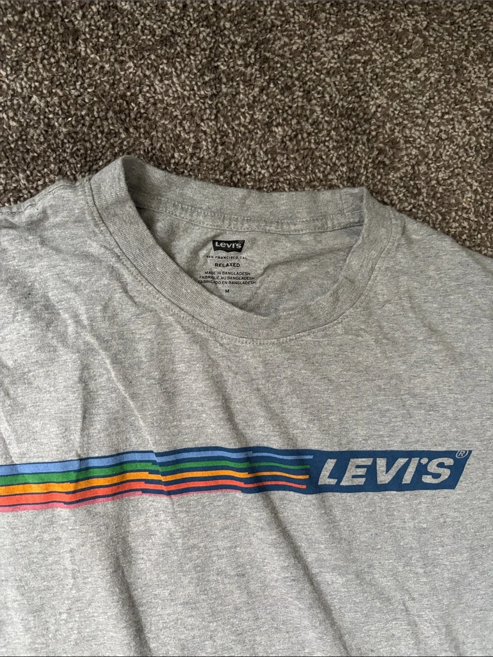 Levi's Men's Heather Gray Long Sleeve Shirt with Rainbow Stripe Logo